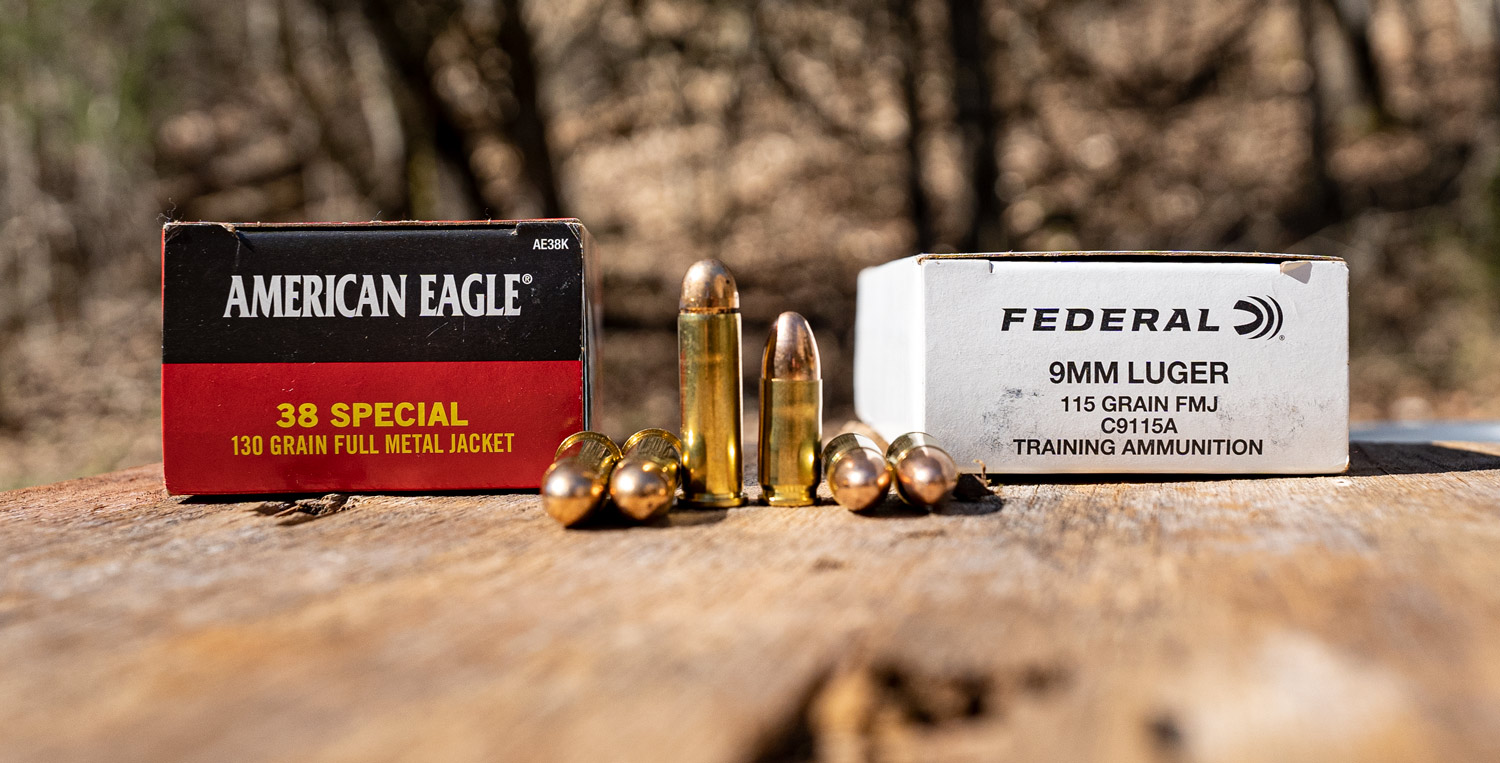 38 special ammo next to Federal 9mm ammo at a shooting range