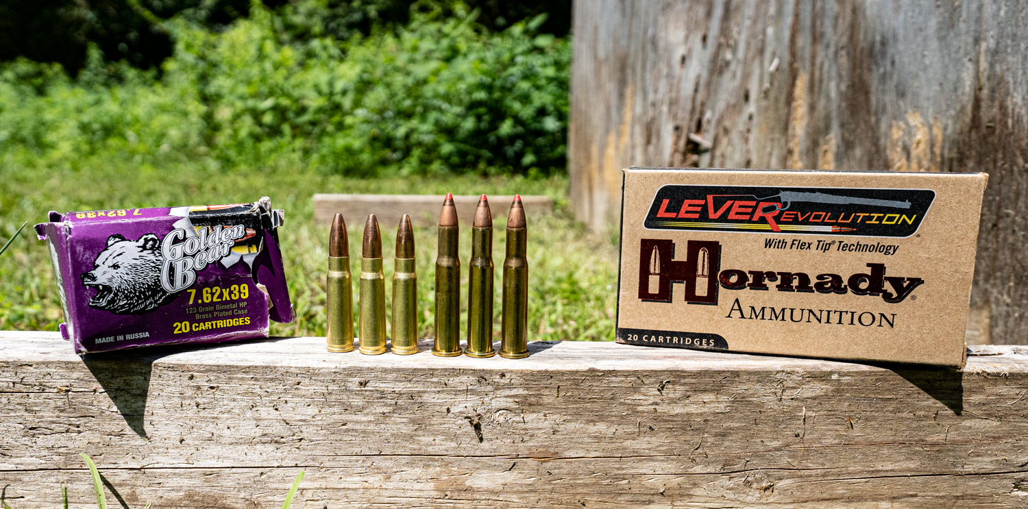7.62x39 ammo side by side with 30-30 ammunition