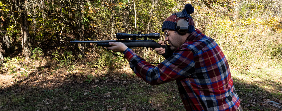 Shooting a 17 HMR rifle at a shooting range
